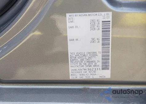 2024 Nissan Altima Sv from USA, damaged, VIN 1N4BL4DV7RN362331